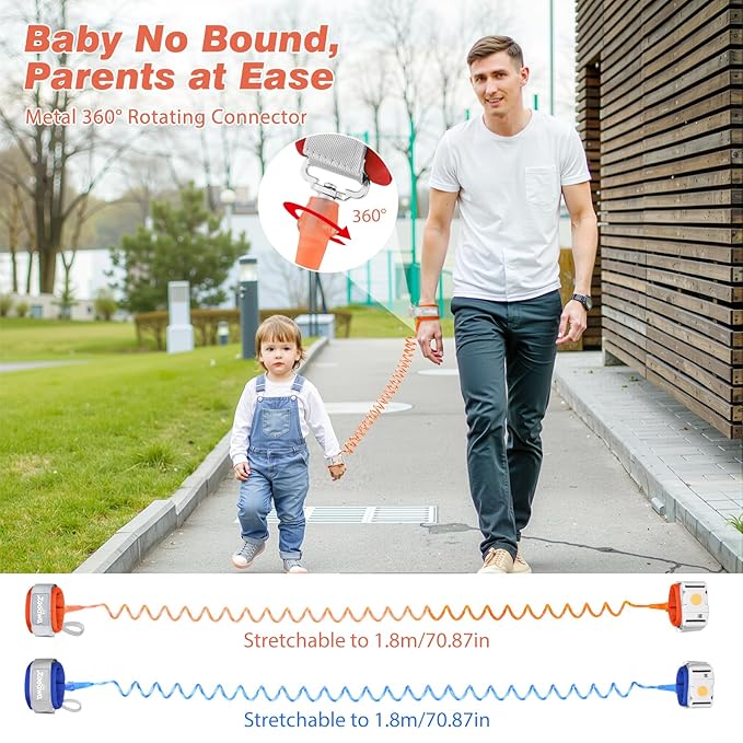 Zooawa Toddler Leash 2Pack, Toddler Kids Harness Anti Lost Wrist Link with Magnetic Lock, Reflective Safety Walking Harness Wristband Leashes for 2,3,4 Years Old Boys Girls, Blue＋Orange