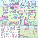 Girly Sticker Book Activity for Kids, Cute Foods Around Town by Cupkin, Toddler Airplane Travel Essentials, 500+ Stickers for Kids 12 Scenes + Coloring Book Pages, Crafts Ages 2-8