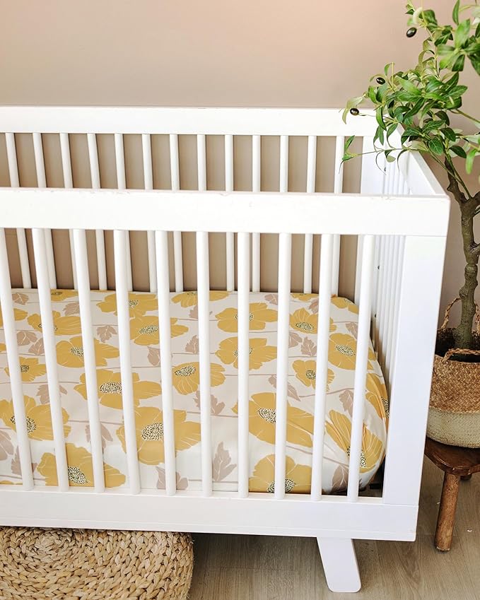 Crib Sheets Neutral - Fitted Baby Crib Sheets Bed for Girl Boy - 2 Pack Standard & Toddler Mattress (Poppy Fields) - Buttery Soft Organic Cotton Blend