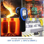 BTMETER BT-1800 Non Contact Pyrometer High Temperature Infrared Thermometer Gun -58°F ~3272°F (-50~1800℃) DS 50:1 for Metal Melting Furnace Forge Kiln Tempe Tester-Blue(NOT for Human Temp)