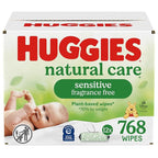 Huggies Natural Care Sensitive Baby Wipes, Unscented, Hypoallergenic, 99% Purified Water, 12 Flip-Top Packs (768 Wipes Total), Packaging May Vary