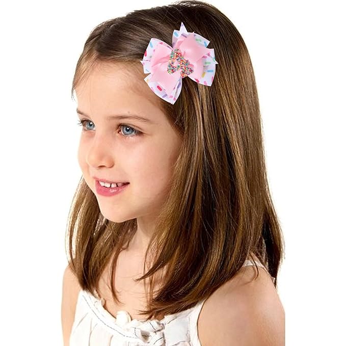 Sprinkle Hair Bow for Girls - Confetti First Birthday Pink Party Decorations, Ice Cream Theme for 1st Birthday (4th Hair Bow)