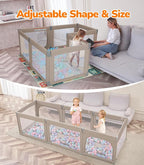 Dripex Foldable Playpen for Babies and Toddlers, 71"×69" Extra Large Baby Playpen, Indoor & Outdoor Safety Gate Collapsible Play Pen, Baby Fence Play Area with Visible Mesh, Khaki