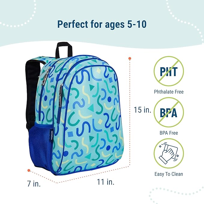 Wildkin 15-inch Kids Backpack – Durable, Padded, Adjustable for School & Travel - Confetti Blue