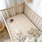 BuLuTu 2 Pack Muslin Crib Sheets for 52"x28" Standard Crib Mattress, Cute Rabbit Print Fitted Crib Sheets for Boys Girls Toddlers, Boho Neutral Soft Cotton Baby Sheets, Beige & Forest