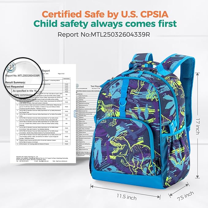 Choco Mocha Shark Backpack for Boys, Elementary School Backpack for Boys Ages 6-8 Kids Kindergarten Backpack Bookbag 17 Inch with Chest Strap, Blue