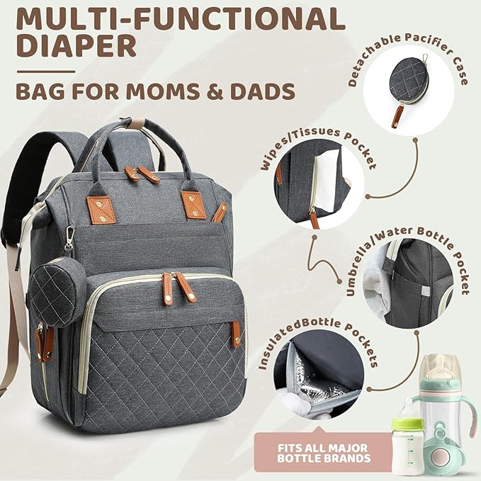 Diaper Bag Backpack for Girls Boys: Dark Gray Toddler Diaper Bag with Changing Pad Baby Backpack Diaper Bag for Mon Dad Newborn Mochila Pañaleras para Bebe Niña Niño Baby Registry Search Must Haves