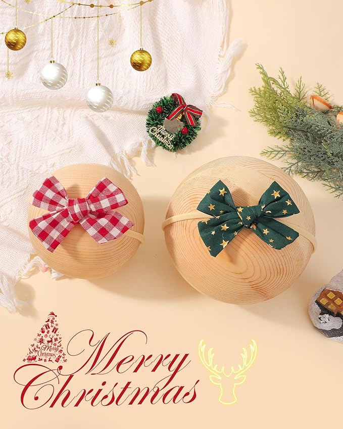 doboi 6PCS Christmas Baby Girls Headbands Hair Bows Star Nylon Cotton Linen Hairbands Fine Handmade Hair Accessories for Newborn Infant Toddlers Little Girls