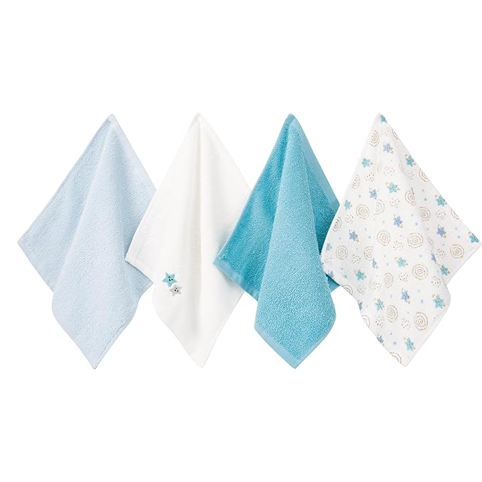 Baby Washcloths 4 Pack 100% Cotton Soft and Absorbent Terry Wash Cloths Wipes for Face Hand Body Burp Rag for Sensitive Skin Newborns Infants Toddlers 10" x 10"