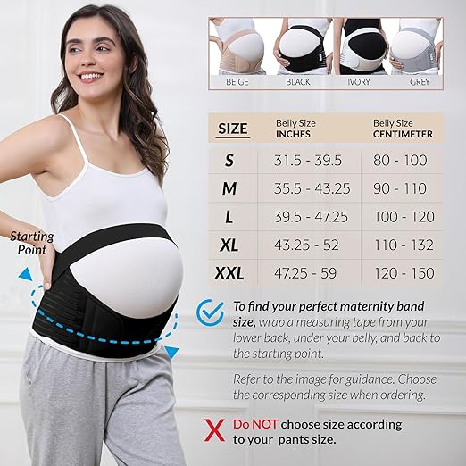 NeoTech Care Pregnancy Support Maternity Belt, Waist/Back/Abdomen Band, Belly Brace (Size M, Black Color)