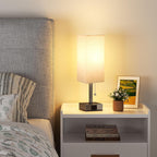 aooshine Beige Small Table Lamp for Bedroom - 3 Color Temperature 3000K 5000K 4000K Bedside Lamp, Pull Chain Control, USB A and C Ports, Brown Base, Bulb Included