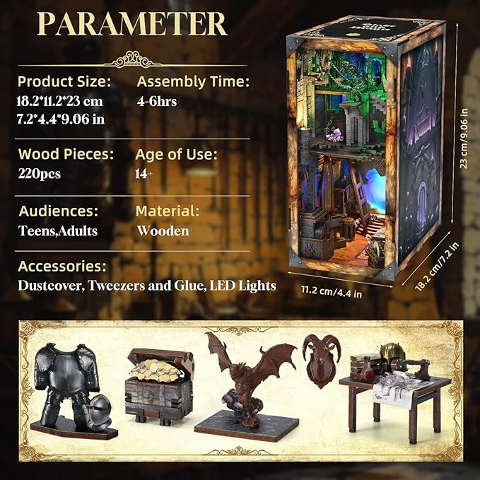 Book Nook Kit, DIY Dollhouse Booknook, Miniature Kit for Bookshelf Insert Decor Crafts for Adults Teen Halloween, 3D Wooden Puzzle with Led Light (Blade and Magic)