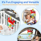 Car Seat Toy for Babies 0-6 Months, Stroller Toy with a Convenient clip, Carseat Toys Hanging Baby Accessories,Built-In Bell, Rattle,Squeaky,Mirror for infant,Babies Gift 0-3-6-12 months Boy Girl