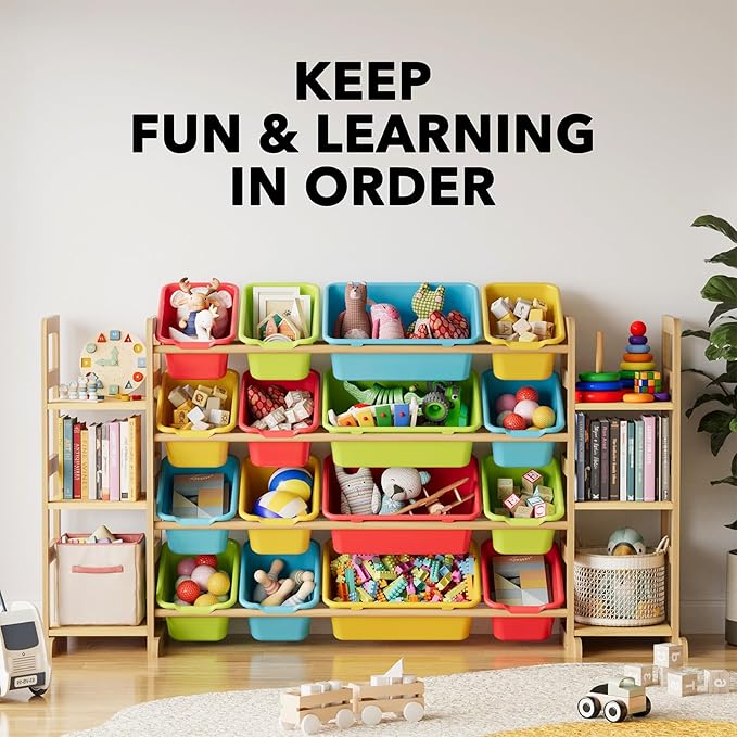 SpaceAid Toy Storage Organizer with 6 Shelves and 16 Bins, Toy Organizers Storage Bookshelf, Kids Bin Shelf Toys Box Bookcase for Bedroom Playroom Organization Room Decor, Multi-Colored