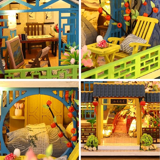 Spilay Dollhouse DIY Miniature Wooden Furniture Kit,Mini Handmade Big Castle Model with Dust Cover & Music Box,with dust Cover 1:24 Scale Creative Doll House for Adult Gift