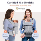 Beco Gemini Baby Carrier from Newborn to Toddler - Certified Ergonomic Newborn Baby Carrier for Infants and Children of 7-35 lbs - M Shape, Adjustable Seat, 100% Cotton (Grey)