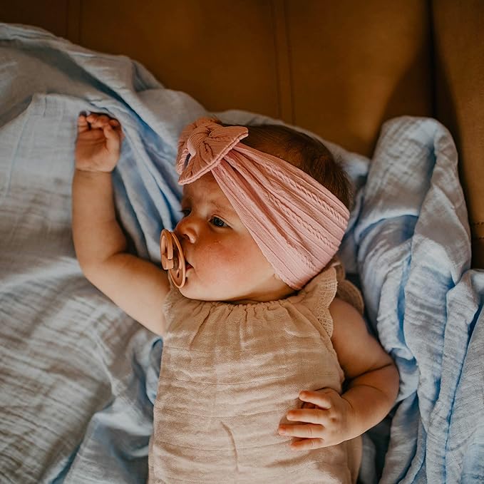 Parker Baby Cable Knit Nylon Headbands 5 Pack | Soft, Stretchy & Comfortable Bows for Girls | Adjustable, Soft to Touch & Knotted Headbands for Baby Girls | Baby Headwraps for Girls | Multiple Colors