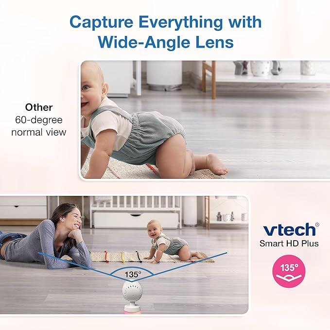 VTech Smart WiFi Baby Monitor, 2K CMOS Sensor Camera, 5.5-inch HD IPS Screen, Clear Infrared Night Vision, Pan-Tilt, 24x Zoom, 2-Way Talk, Multi-Color Night Light, Soothing, Free App: Smart HD Plus