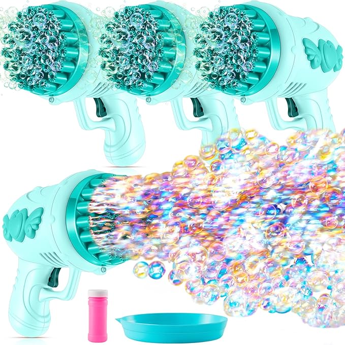 ShinyRelief 4 Pack Wedding Bubble Guns 32 Holes with Light, 4 Bottles Solution, Romantic Bubble Maker for Outdoor Ceremony, Wedding Party Favors, Photo Props, Reception Entertainment (Green)