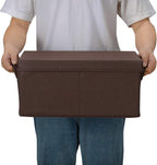 HOONEX Linen Foldable Storage Bins with Lids, 2 Pack, Storage Boxes with Carrying Handles and Sturdy Heavy Cardboard, 16.5" L x 11.8" W x 7.5" H for Shoes, Clothes, Brown