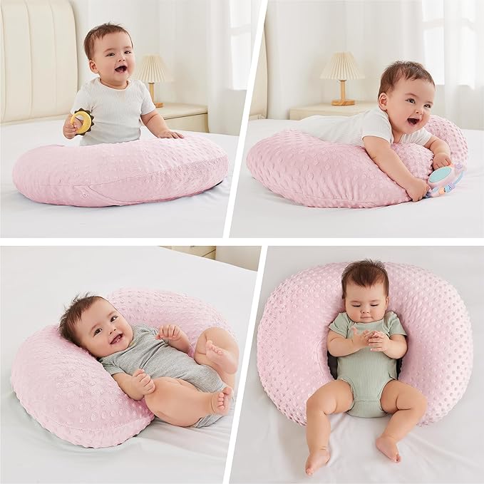 Nursing Pillow for Bottle and Breastfeeding, Ergonomic Comfort Nursing Essentials for Mom and Baby, Feeding Support Pillow with Removable Cover, Easier and Healthier Nursing (Pink)