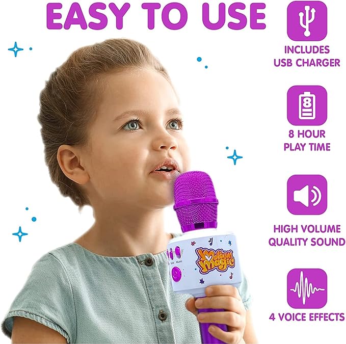 Move2Play, Kids Karaoke Microphone | Includes Bluetooth & Pre-Loaded Songs | Birthday Girls Present for All Ages, 2, 3, 4, 5+ Year Old Girls, Boys & Toddlers (Purple)