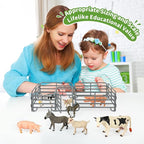 Farm Animal Toys, Realistic Farm Animal Figurines and Fence Playset, Includes Cow Pig Donkey Goat, Birthday Christmas Animal Gift Set for Kids Toddlers (Farm World)
