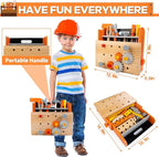KIDWILL Wooden Tool Bench for Kids, 54-Piece Kids Tool Set with 2-in-1 Workbench & Take-Along Tool Kit, STEM Educational Toy Tools for Kids Ages 3 4 5 6 7 8 Years Old, Boy Toys