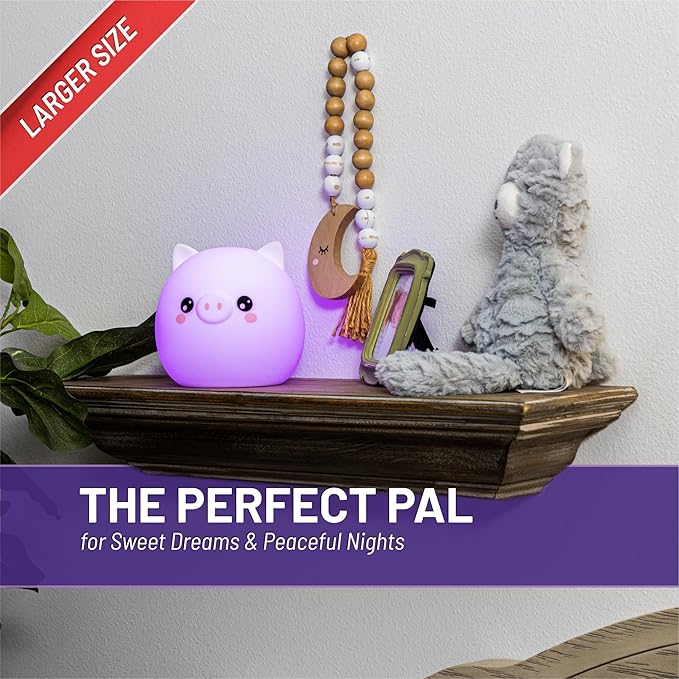Lumipets Remote Control Silicone Night Light for Kids - Pig Design with 9 Soft Colors & Sleep Timer - Rechargeable, Battery-Operated Lamp for Bedroom | Baby Nursery, Toddler, Girls, Boys
