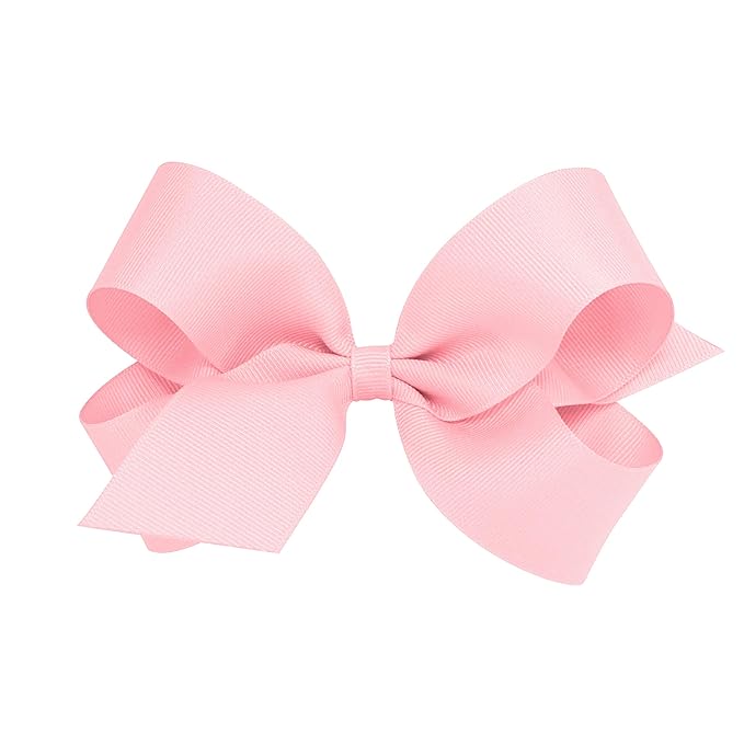 Wee Ones Girls' Plain Wrap Classic Grosgrain Hair Bows on a WeeStay No-Slip Hair Clip, Handmade, Large, Light Pink