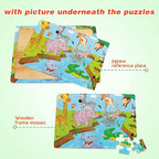 SYNARRY Puzzles for Kids Ages 4-8, 4 Pack Wooden Jigsaw Puzzles for Kids Ages 3-5 Years Old 40 Pieces, Preschool Puzzle Toy Gift for Children Boys and Girls, Farm Dinosaur Animal Construction Theme