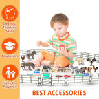 TOYMANY 20PCS Corral Fencing Panel Accessories Playset Includes 2 Gates Fences, Plastic Fence Toys for Barn Paddock Horse Stable or Farm Animals Horses Figurines, Educational Gift for Kids Toddler