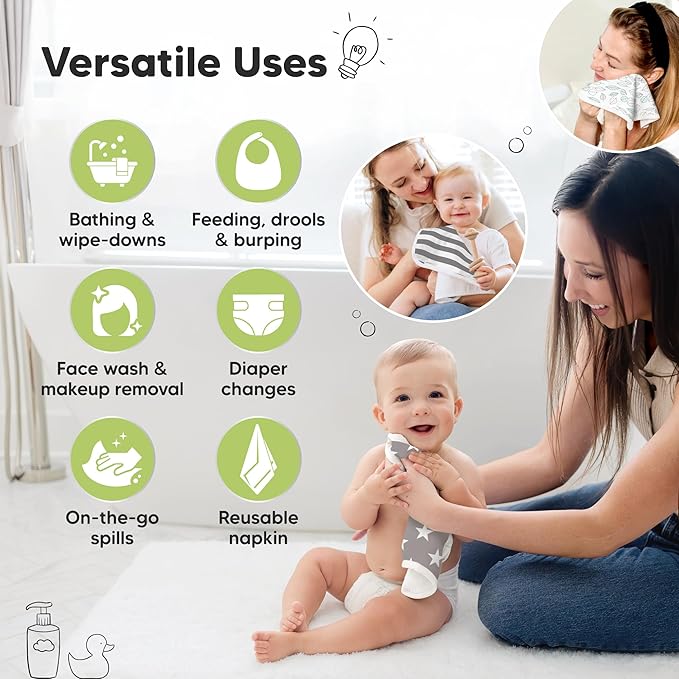 6-Pack Cotton Baby Washcloths for Newborn - Organic Cotton Muslin Soft Wash Cloths for Babies, Infant, Kids, Toddler Towels for Boy, Girl,Super Absorbent Face Cloths,Scratch-free Baby Rags (Grayscape)