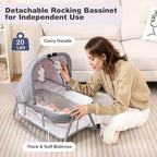 BABY JOY 5 in 1 Pack and Play, Portable Baby Playard w/Bassinet & Diaper Changing Table, Infant Pink Bassinet Crib with Toys & Music & Oxford Bag for Baby Girl Toddlers (Pink + Purple, Classic)