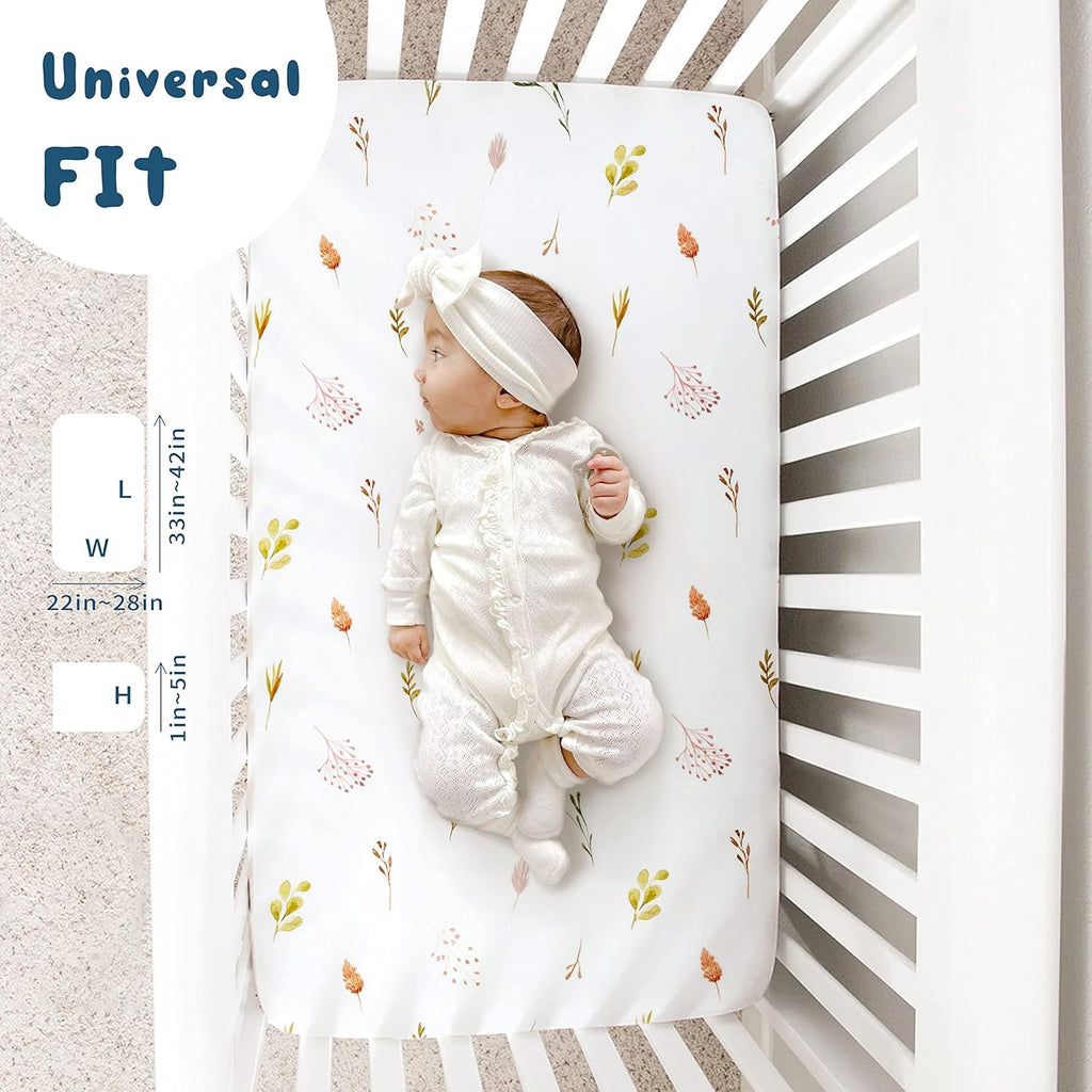 Stretchy Ultra Soft Jersey Knit Pack n Play Sheets Set 2 Pack, Portable/Mini Crib Sheets with Deep Pocket, Universal Fit Playard Pads Safe and Snug, Pretty Rose Flora for Girls, Orange Pink