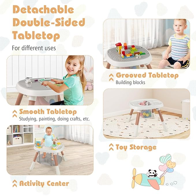 KOTEK 16 in 1 Convertible High Chair, Baby Highchair & Activity Center with Toys, Booster Seat, Building Block Table, Toddler Chair with 5-Point Harness, Removable Tray & Cushion (White)