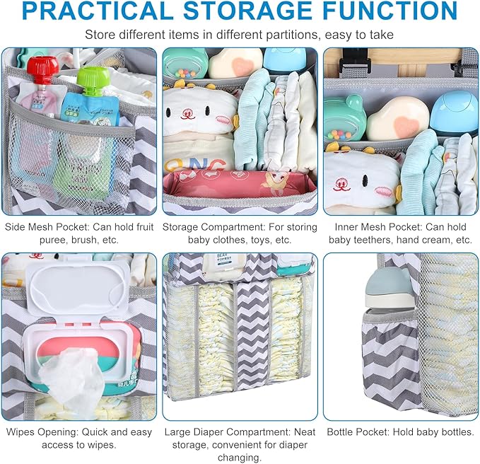 Accmor Changing Table Diaper Organizer, Hanging Diaper Caddy Organizer Stacker for Cribs Changing Table Playard Wall Baby Essentials Storage, Stripe