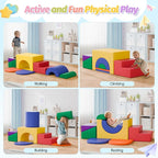 ‌Soft Climbing Toys for Toddlers, 7-Piece Baby Soft Foam Climbing Blocks, PU Leather Gym Climb and Crawl Activity Play Set, Indoor Climbing Toys for Kids and Children, Classic