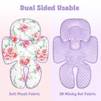 Pea Pod Infant Car Seat Insert 2-in-1 Baby Car Seat Head & Body Support for Newborn Girl Reversible 3 Layer Warm Preemie Carseat Stroller Cushion Headrest with Soft Minky Dot Fabric, Pink Floral