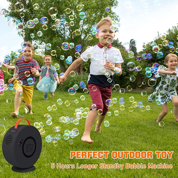 Bubble Machine Automatic Bubble Blower for Kids Toddlers Rechargeable Battery Portable Bubble Maker Electric Bubble Machine Auto Rotating 90°/360° Outdoor Toy for Birthday Party Wedding