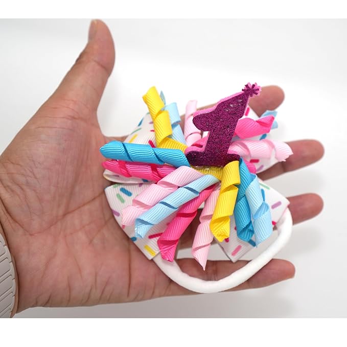 Birthday Hair Bow for Baby Girls 1 2 3 4 5 6 Years Sprinkle Decorations Party Hair Accessories Headband for First 1st Birthday Confetti Ice Cream