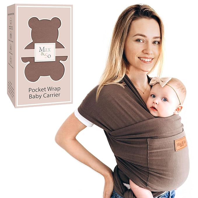 Baby Wrap Carrier - Premium Cotton Baby Carrier Wrap for Newborn to Toddler- Infant Carrier for Babies 8-35 lb - Baby Holder One Size Fits All with Front Pocket by Max&so