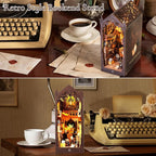 TuKIIE DIY Book Nook Miniature Kit, Booknook Dollhouse Bookshelf Insert with Sensor Light & Dust Proof, Wooden Decorative Bookend Stand Model Kits for Kids Teens Adults(Magic Library)