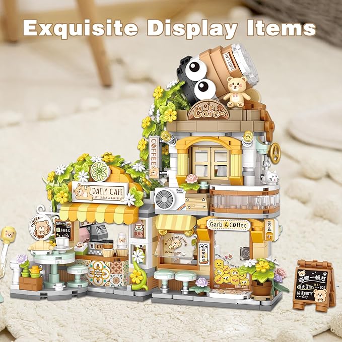 Streetscape Cafe Mini Building Set, 1770 PCS Mini Brick Building Cafe Set (for Boys Girls 6+)