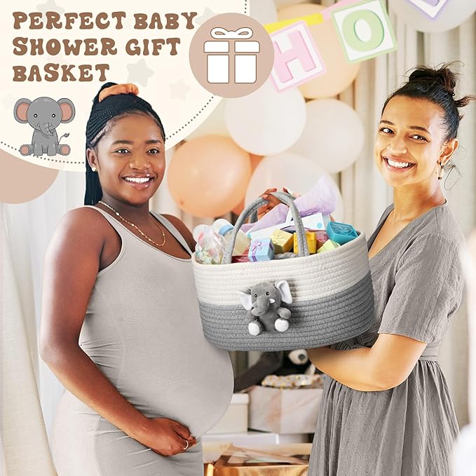 Elephant Diaper Caddy Organizer Cart Storage for Nursery with Handle Baby Shower Basket Gift Baby Bath Caddy for Diapers Wipes Elephant Basket for Nursery(Large)
