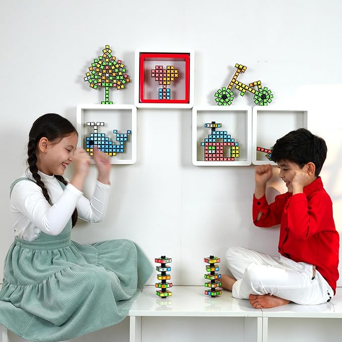 TOSY Magnet Fidget Spinner Glow - 16 Blocks, 3 in 1 Toy: Transformable Fidget Spinner, Infinity Cube, 2x2 Puzzle Cube, Glow, STEM/STEAM Magnet Tiles Birthday Gift for Kids/Boys/Girls/Adults, 2-Pack