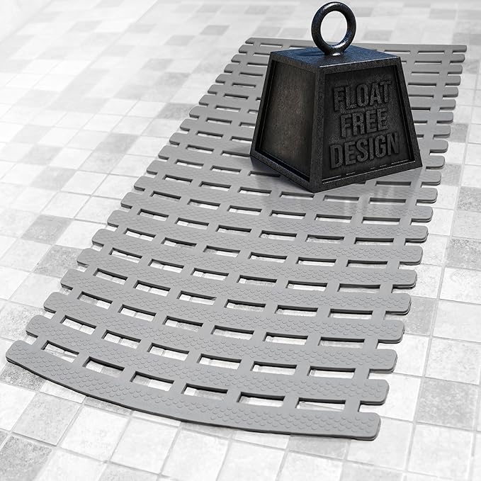 SlipX Solutions Weighted Non Slip Bath Mat for Textured Tub & Shower Surfaces | Patent Pending | Anti Slip Bathtub Safety Without Suction Cups | Doesn’t Float, Works on Tile & Stone 31” x 15”