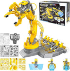 SMIESSKIDDO 3 in 1 Hydraulic Robot Arm - 220 Pcs STEM Building Toys with 4-Jaw Grab, Suction & Tongs for Kids 8-12 | No Batteries Needed Engineering Gift for Boys & Girls Ages 9 10 11