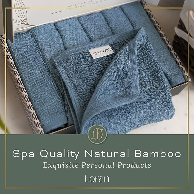 Tidal Blue Facial Washcloths Set of 6 Soft Cloths 10” x 10” 100% Viscose Derived from Bamboo Spa-Like Feel Silky Face Cloth for Skin Cleansing