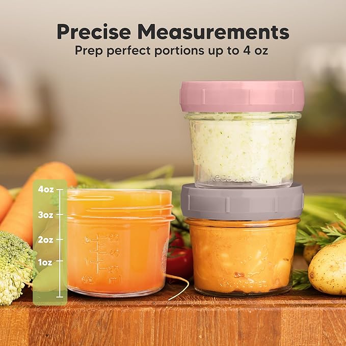 KeaBabies 12pk 4oz Glass Baby Food Containers with Lids - Leak-Proof, Microwavable Small Glass Jars, Baby Purees & Toddler Snack Storage Containers, BPA-Free, Dishwasher & Freezer Safe (Roseate)